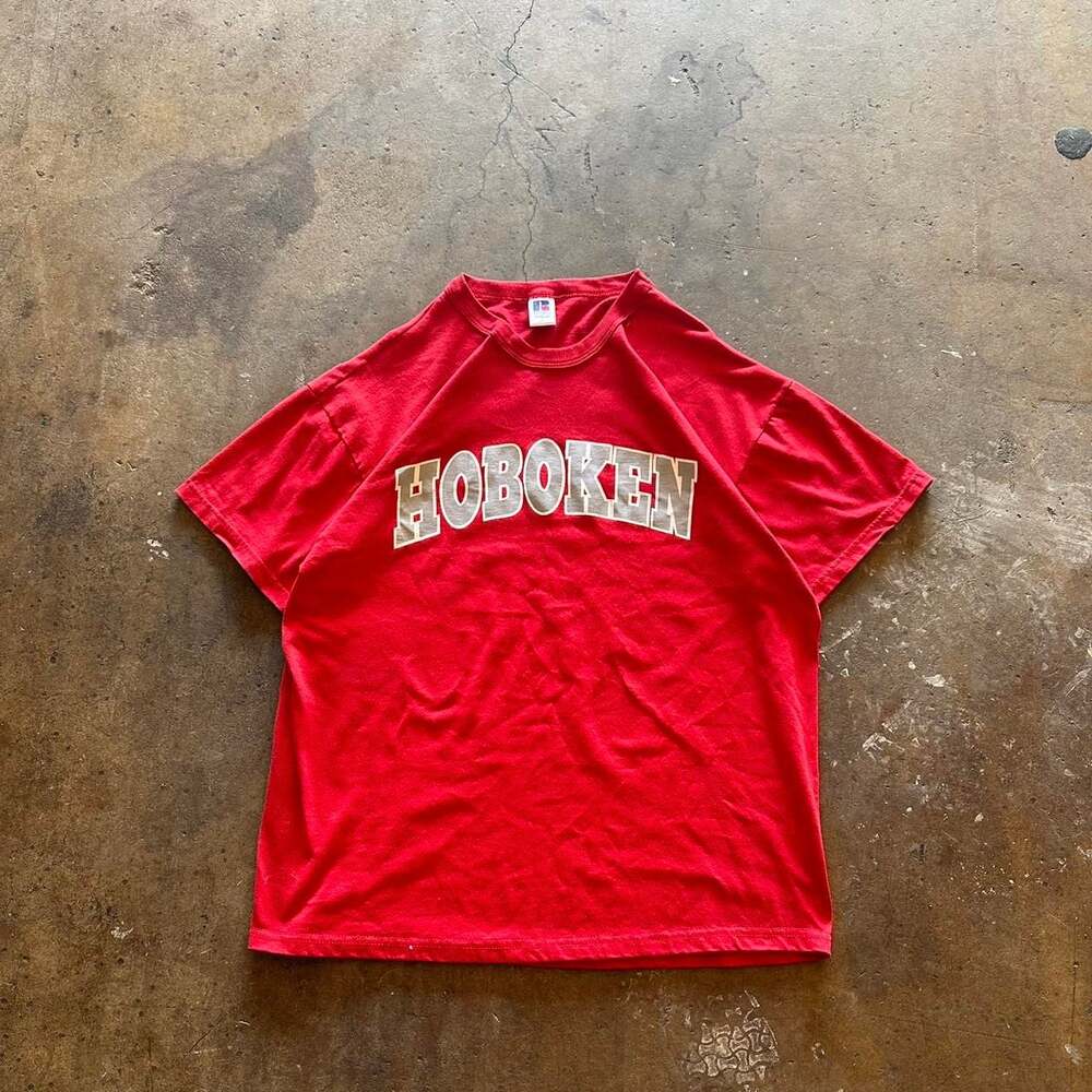Vintage 90s Russell Athletic Hoboken Spell Out T-Shirt, Red, Men's Size L